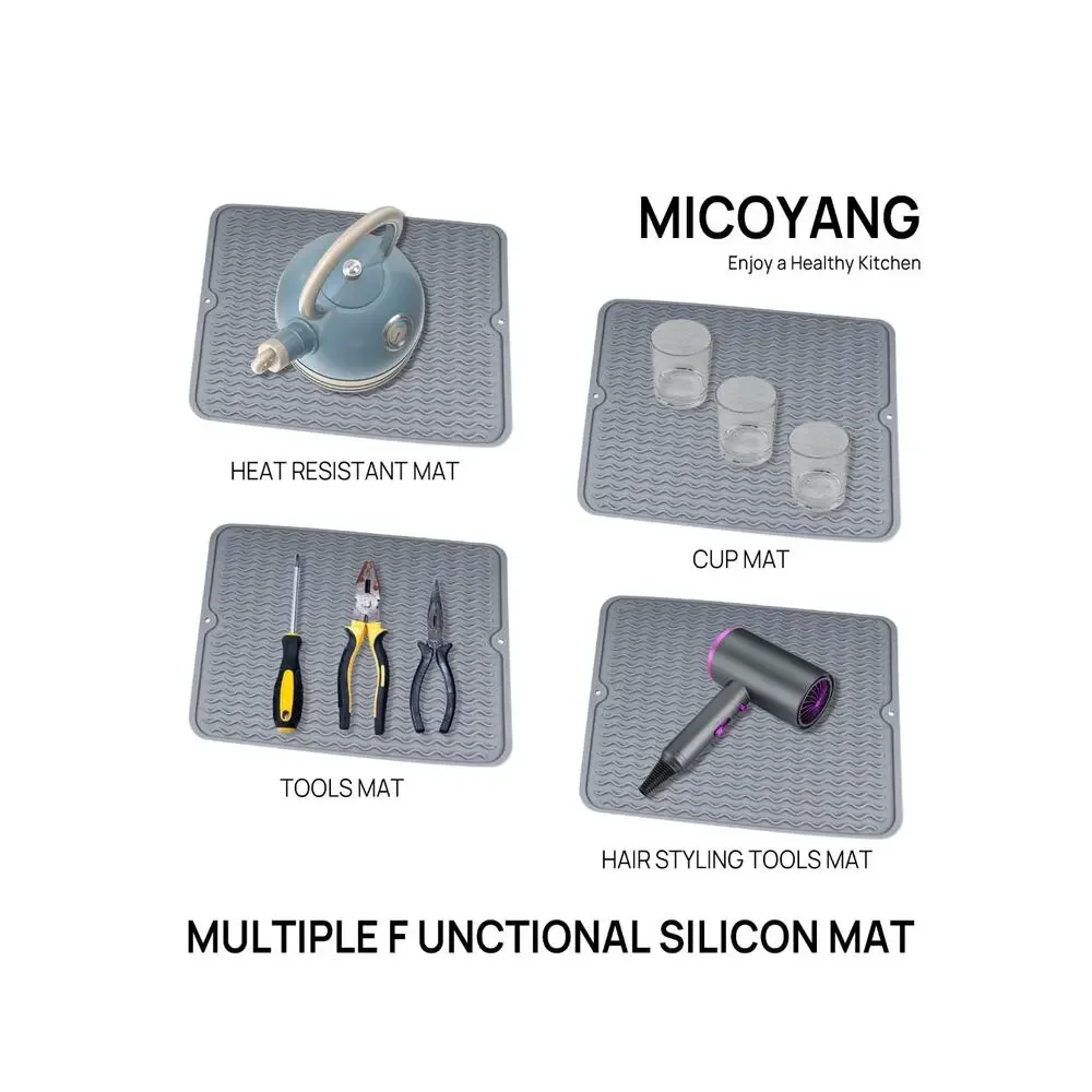Silicone Dish Drying Mat Gray Heat Resistant Kitchen Counter Mat BPA Free